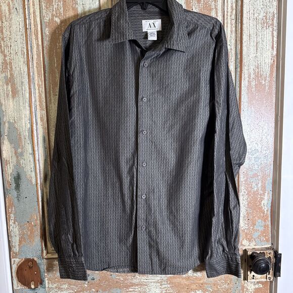 Gray & Black Armani Exchange Logo Dress Shirt Men’s Large 100% Cotton - Picture 1 of 6